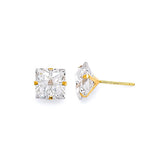 Solitaire Stud Earrings with White CZ in 14K Gold and Butterfly Backing