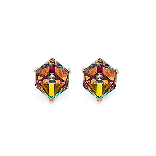 Solitaire Stud Earrings with Moon Stone in 14K Gold and Screw Backing