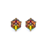 Solitaire Stud Earrings with Moon Stone in 14K Gold and Screw Backing