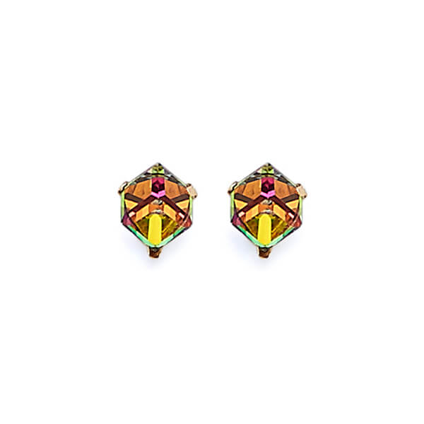 Solitaire Stud Earrings with Moon Stone in 14K Gold and Butterfly Backing