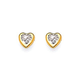 Heart Solitaire Stud Earrings with White CZ in 14K Gold and Butterfly Backing