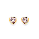 Heart Solitaire Stud Earrings with Pink CZ in 14K Gold and Butterfly Backing