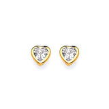 Heart Solitaire Stud Earrings with White CZ in 14K Gold and Butterfly Backing