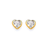 Heart Solitaire Stud Earrings with White CZ in 14K Gold and Butterfly Backing