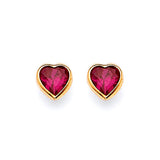 Heart Solitaire Stud Earrings with Red CZ in 14K Gold and Butterfly Backing