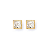 Solitaire Stud Earrings with White CZ in 14K Gold and Screw Backing