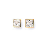 Solitaire Stud Earrings with White CZ in 14K Gold and Screw Backing