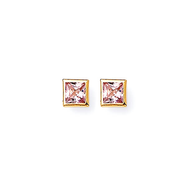 Solitaire Stud Earrings with Pink CZ in 14K Gold and Butterfly Backing