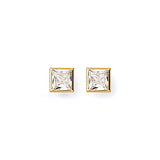 Solitaire Stud Earrings with White CZ in 14K Gold and Screw Backing