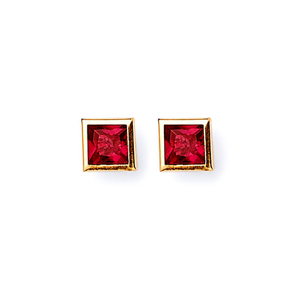 Solitaire Stud Earrings with Red CZ in 14K Gold and Screw Backing