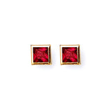 Solitaire Stud Earrings with Red CZ in 14K Gold and Screw Backing