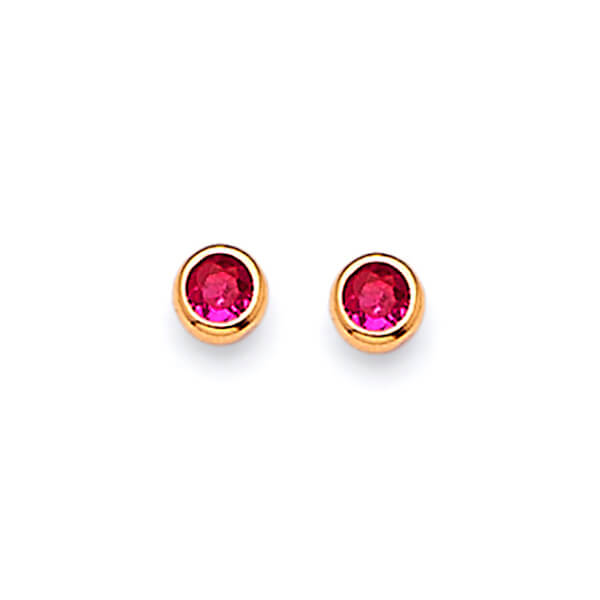 Solitaire Stud Earrings with Red CZ in 14K Gold and Screw Backing
