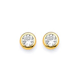 Solitaire Stud Earrings with White CZ in 14K Gold and Butterfly Backing