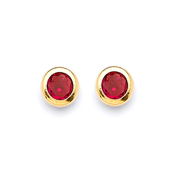 Solitaire Stud Earrings with Red CZ in 14K Gold and Butterfly Backing
