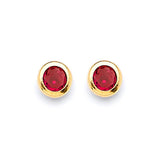 Solitaire Stud Earrings with Red CZ in 14K Gold and Butterfly Backing