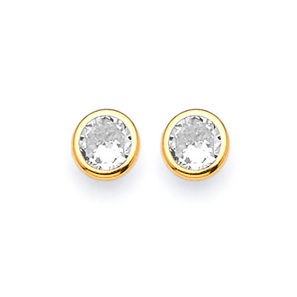 Solitaire Stud Earrings with White CZ in 14K Gold and Butterfly Backing
