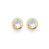 Solitaire Stud Earrings with White CZ in 14K Gold and Butterfly Backing