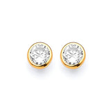 Solitaire Stud Earrings with White CZ in 14K Gold and Butterfly Backing