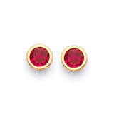 Solitaire Stud Earrings with Red CZ in 14K Gold and Butterfly Backing