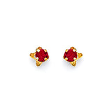 Solitaire Stud Earrings with Red CZ in 14K Gold and Screw Backing