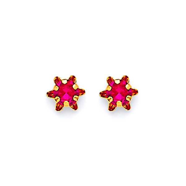 Star Solitaire Stud Earrings with Red CZ in 14K Gold and Butterfly Backing