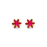 Star Solitaire Stud Earrings with Red CZ in 14K Gold and Butterfly Backing