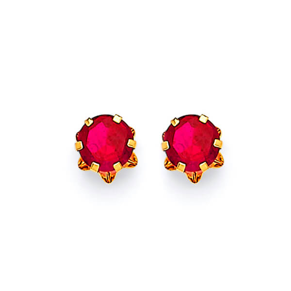 Solitaire Stud Earrings with Red CZ in 14K Gold and Butterfly Backing