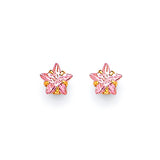 Star Solitaire Stud Earrings with Pink CZ in 14K Gold and Screw Backing