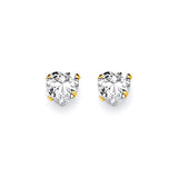 Heart Solitaire Stud Earrings with White CZ in 14K Gold and Butterfly Backing