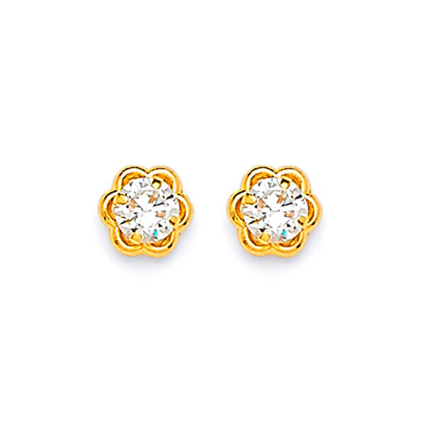 Stud Earrings with White CZ in 14K Gold and Butterfly Backing