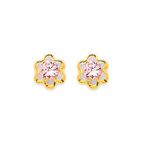 Stud Earrings with Pink CZ in 14K Gold and Butterfly Backing