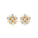 Flower Stud Earrings with White CZ in 14K Gold and Screw Backing