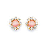 Flower Stud Earrings with White CZ and Pearl in 14K Gold and Butterfly Backing