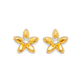 Flower Stud Earrings with White CZ in 14K Gold and Butterfly Backing