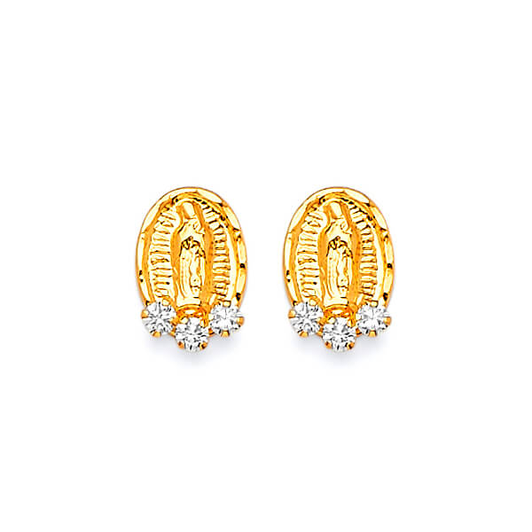 Guadalupe Stud Earrings with White CZ in 14K Gold and Butterfly Backing