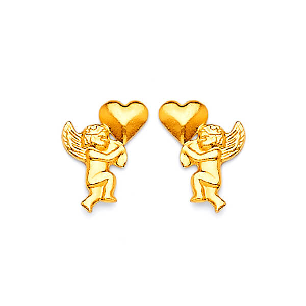 Cupid Stud Earrings in 14K Gold and Butterfly Backing
