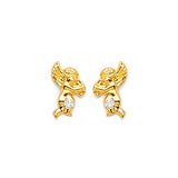 Cupid Stud Earrings with White CZ in 14K Gold and Butterfly Backing