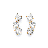 Heart Crawler Stud Earrings with White CZ in 14K Gold and Butterfly Backing