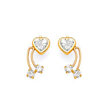 Heart Crawler Stud Earrings with White CZ in 14K Gold and Butterfly Backing