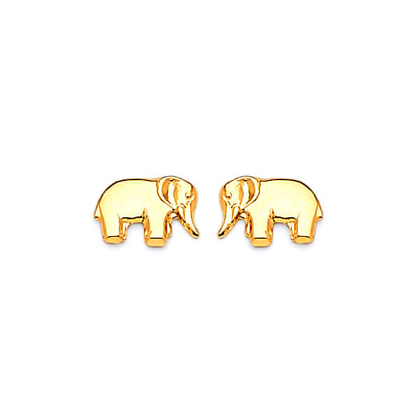 Elephant Stud Earrings in 14K Gold and Butterfly Backing