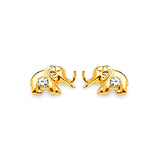 Elephant Stud Earrings with White CZ in 14K Gold and Butterfly Backing