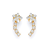 Star Crawler Stud Earrings with White CZ in 14K Gold and Butterfly Backing