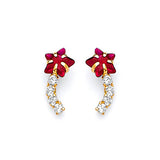 Star Crawler Stud Earrings with Red & White CZ in 14K Gold and Butterfly Backing