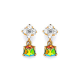 Dangling Earrings with White CZ and Moon Stone in 14K Gold and Butterfly Backing