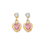 Heart Dangling Earrings with Pink & White CZ in 14K Gold and Butterfly Backing