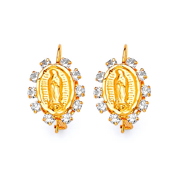 Guadalupe Dangling Earrings with White CZ in 14K Gold