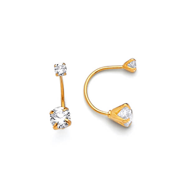 Telephone Stud Earrings with White CZ in 14K Gold and Screw Backing