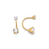 Telephone Stud Earrings with White CZ in 14K Gold and Screw Backing