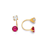Telephone Stud Earrings with Red & White CZ in 14K Gold and Screw Backing