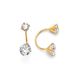 Telephone Stud Earrings with White CZ in 14K Gold and Screw Backing